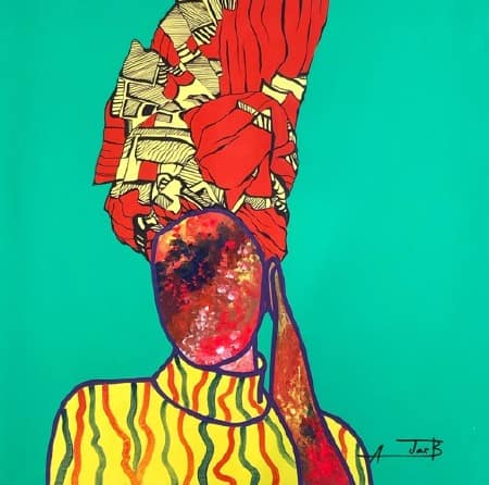 Ajarb-Bernard-Ategwa-Early-Morning-Selfies-2021.-80-x-80-cm.-Courtesy-of-AFIKARIS-Gallery « Kwata Saloon » a solo exhibition of the artist Ajarb Bernard Ategwa at the Afikaris Gallery in Paris